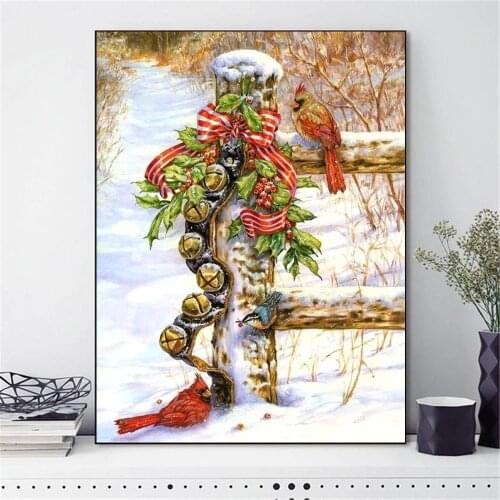 HUACAN Embroidery Cross Stitch Winter Scenery Needlework Sets For Full Fruit Kits White Canvas DIY Home Decor 14CT 40x50cm