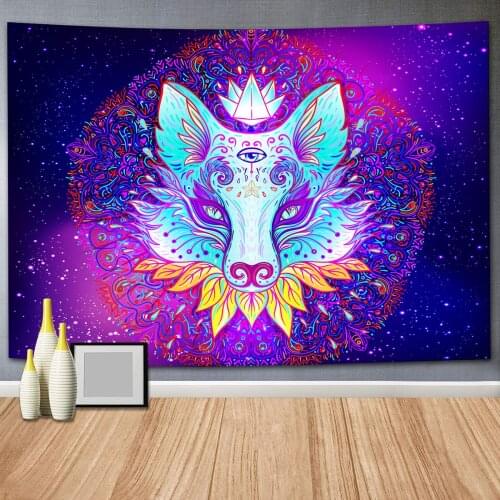 Indian Mandala Wolf Tapestry Witchcraft Mushroom Tapestry Wall Hanging Blanket Hippie Tapestry Home Decoration Accessories