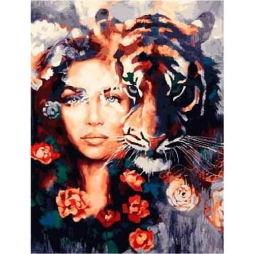 Beauty Beast Diamond Embroidery Painting Woman Tiger Mosaic Rhinestone Sticker Wall Decor Puzzle Picture Diamond Dotz Large Size
