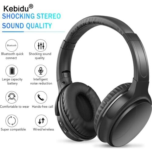 Kebidu Portable Wireless Headphones Bluetooth Stereo Foldable Headset Audio Mp3 Adjustable Music Earphones with Mic