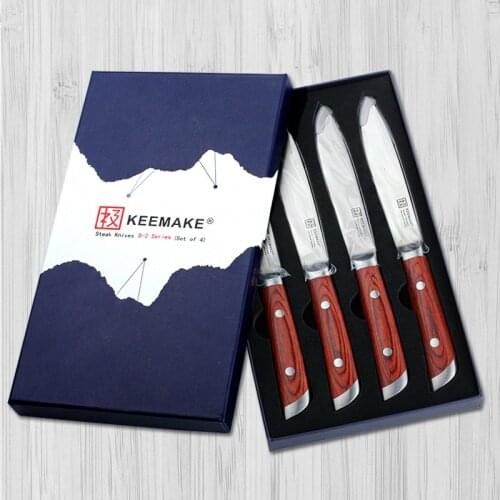 KEEMAKE 4PCS 5.5" inch Steak Knife German 1.4116 Steel Sharp Blade Kitchen Chefs Knife Color Wood Handle Cutting Tools Gift