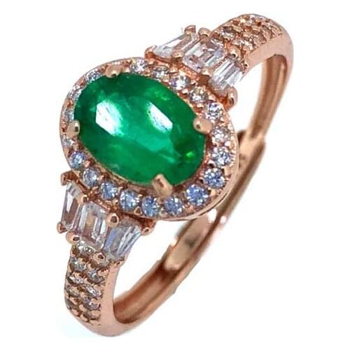 Natural emerald ring Free shipping 925 sterling silver 5*7mm gemstone Fine jewelry