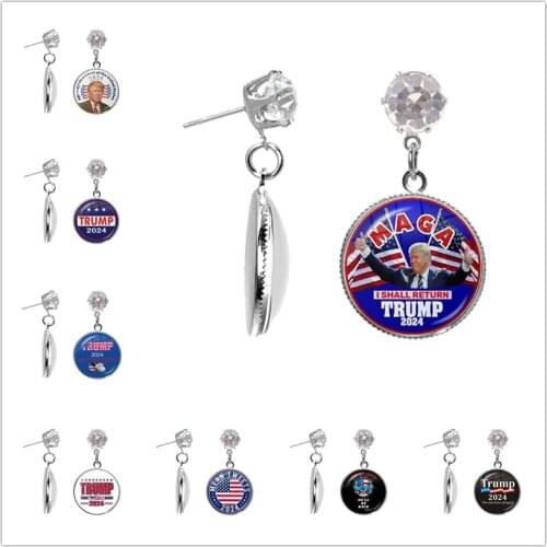 Donald Trump 2024 Collection Election Drop Earrings USA Flag Keep America Great Crystal Earrings Gift For Women Girls