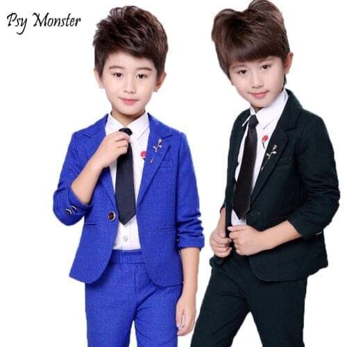 Wedding Suit For Flower Boys School Student Formal Performance Dress Gentleman Kids Blazer Pants 2Pcs ceremony Costumes F155
