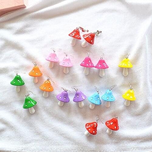 Cute Cartoon Enamel Mushroom Earrings for Women Handmade Dangle Earring Hooks Necklace Girl Party Jewelry Accessories Child Gift