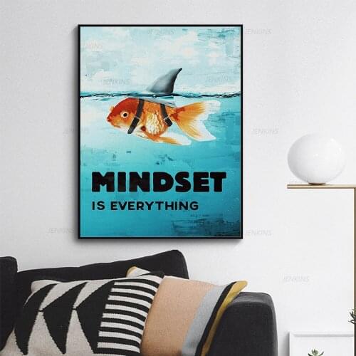 Motivational Quotes Golden Shark Fish Animal Canvas Painting Cuadros Wall Art for Living Room Home Decor No Frame Jenkins