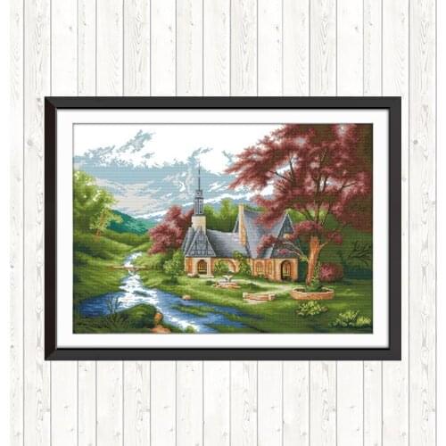 Church Cross Stitch Kit DMC Counted Printed Embroidery Kits 14ct 11ct Count Printed Canvas Stitches Patterns Home Decor Kits
