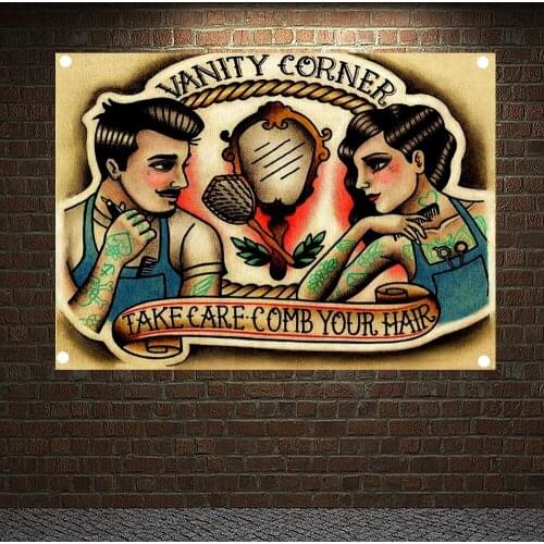 VANITY CORNER TAKE CARE COMB YOUR HAIR Tattoo Banners Wall Art Posters Canvas Painting Flag Wall Sticker Tapestry Home Decor