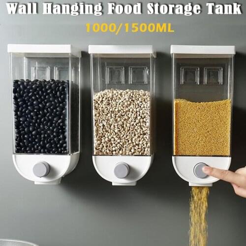 Wall-mount Food Storage Box Kitchen Storage Tank Plastic Container Storage Grain Storage Can Rice Bean Oatmeal Dispenser