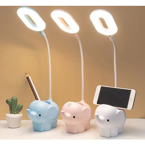 Creative Elephant Animal Led Table Lamp Charging Plug-in Dual-Use Three-Color Temperature Adjustable Learning Table Lamp