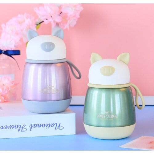 New cartoon pig cute pink insulation cup students 304 stainless steel belly cup girls portable water cup