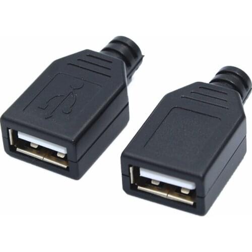 New 10pcs Type A Female USB 4 Pin Plug Socket Connector With Black Plastic Cover