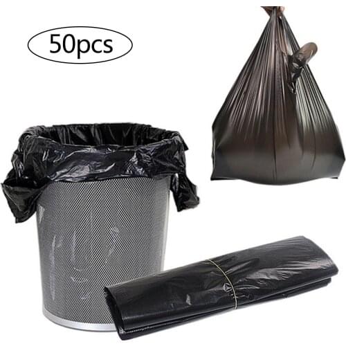 Behogar 50pcs 5 Gallon Disposable Garbage Trash Bags with Handles for Bathroom Bedroom Home Kitchen Office Trash Cans Black