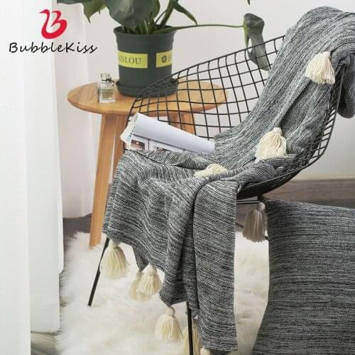 Bubble Kiss Pure Color Tassel Blanket Home Sofa Decor Throw Blanket Wearable Blanket For Bed Blanket Office Siesta Cover Blanket