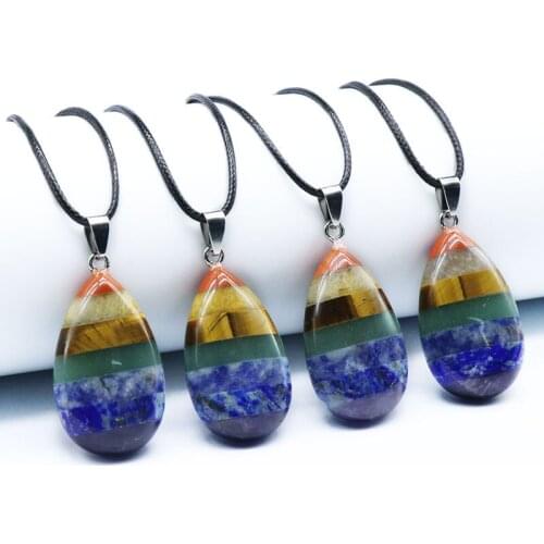 24*39mm Chakra Necklace Pendant Natural Stone Amethysts Lapis lazuli Breciated Jaspers Fine Jewelry Meditation Healing Pendulum