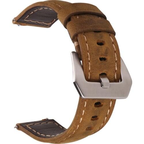BEAFIRY Quick Release Watch Band Straps 20mm 22mm 24mm Genuine Crazy Horse Calfskin Leather Khaki Brown Black Green Blue for Men