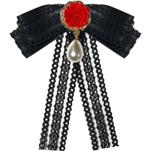 Retro Camellia Bow Tie Lace Ribbon Rose Flower Cute Pearl Brooch Jk Shirt Bowtie School Student Girls Shirt Bowtie Accessories