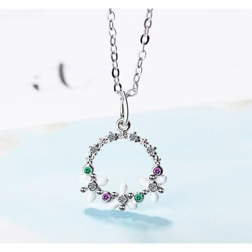 Womens Romantic Garland Pendant Necklace Colorful Zircon Stone Crystal Flower Rose Gold Wedding Necklace Fashion Jewelry Gift