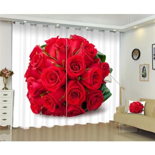 Curtains red roses Luxury 3D Window Curtains For Living Room Marriage room Bedroom Drapes cortinas Customized size pillowcase