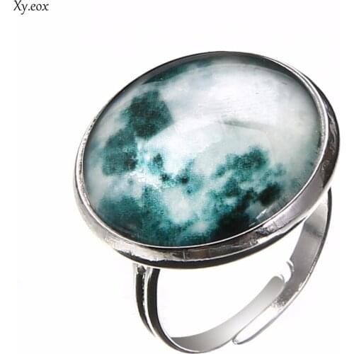 Chic Luminous Glow In The Dark Finger Ring Full Moon Open Adjustable Rings