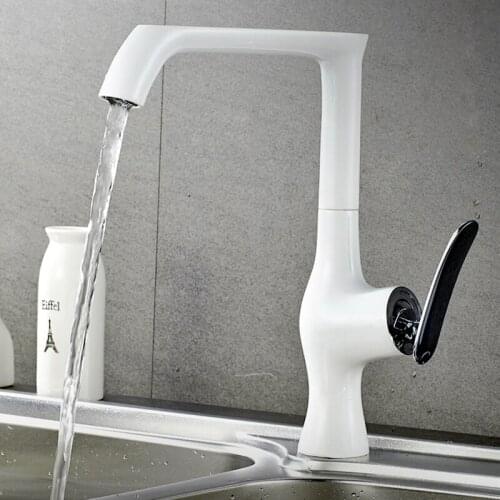 Kitchen Faucet White & Chrome Brass Kitchen Sink Faucet Swivel Kitchen Sink Mixer Taps Crane Faucet Hot and Cold Cocina Torneira