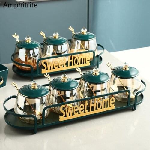 Glass Spice Bottle Light Cooks Luxury Salt Sugar Seasoning Box Grain Dispenser Kitchen Accessories Spice Tools Food Container