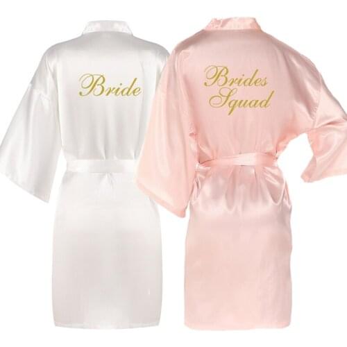 Light pink bride Robe satin women sexy kinomo GOLD writing sister mother of bride groom wedding bridesmaid team bride Robe