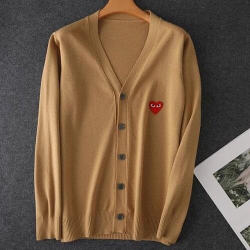 Unisex Women Men Boy Long Sleeve Knitted Cashmere Sweater V Neck Cardigan Casual Embroidery Lover Heart Coat Tops