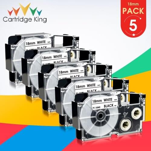 XR-18WE 18mm 3/4" 5PK Cassette Label Tape for Casio XR 18WE Black on White Replace for Casio KL-170PLUS KL-G2 KL-120 Label Maker