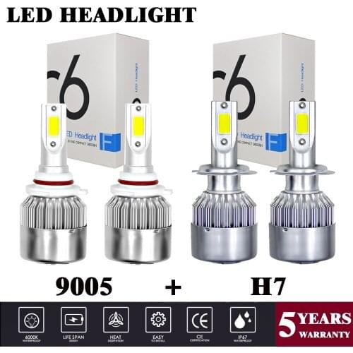 Yubao 4Pcs Combo 9005 H7 For Mazda 3 04--09 / CX-7 07--12 / 5 07--10 / 6 11--13 LED Hi&Low Headlight Kit Light Bulbs 6000K