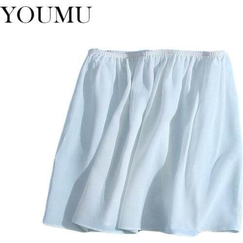 Women Summer Faux Silk Solid Skirt Casual Safety Underskirt Soft Breathable Natural Waist A-Line Mini Skirts Black White 912-285