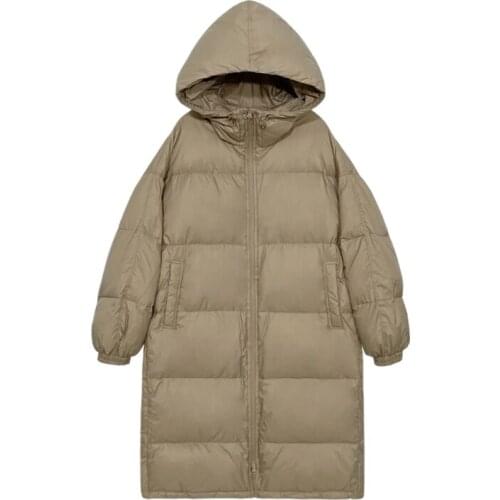 WSYORE Autumn and Winter Thick Hooded Duck Down Jacket Women Mid-long Loose Wild Student Warm Down Coat Female NS2884