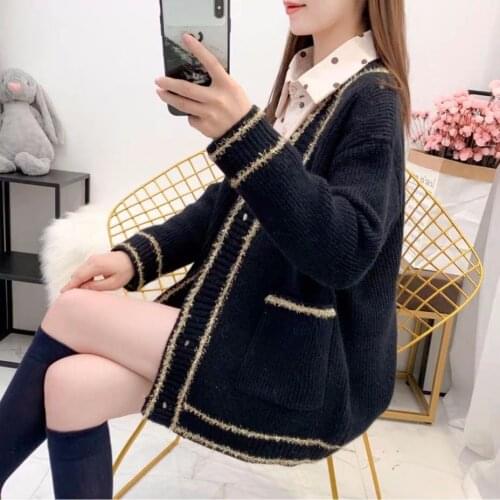 Women 2021 Fashion Loose Knitted Cardigan Sweater Female Vintage Full Sleeve Ladies Outerwear Tops Knitting Sweaters 2xl H1003