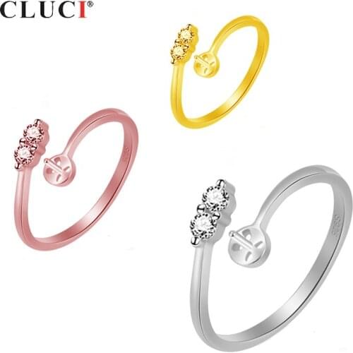 CLUCI 925 Sterling SilverSimple Style Adjustable Ring for Women Engagement Open Elegant Zircon Rings Gift Jewelry SR2107SB
