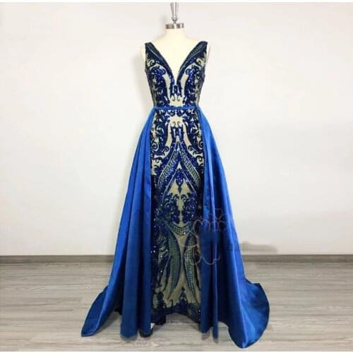 CloverBridal Sequined V Neck Sleeveless Mermaid Evening Dress with Detachable Skirt In Stock US2-US26W robes de soirée