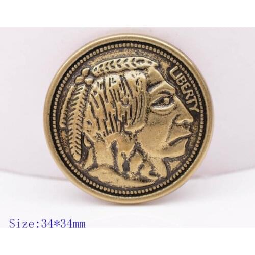 10pcs 34*34mm Antique Brass Heavy Nickel Brass Indian Head Belt Leather Studs Set Wallet Horse Saddles Screw Back