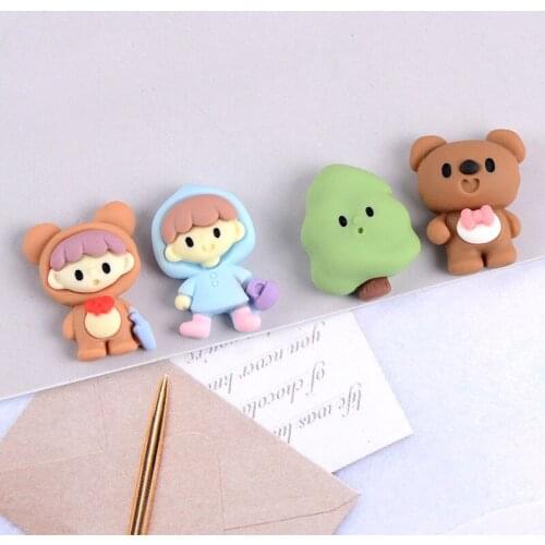 10Pcs Cartoon Bear Tree Girl Flat back Resin Cabochons Embellishments for Scrapbooking DIY Phone Decoration Accessories Craft