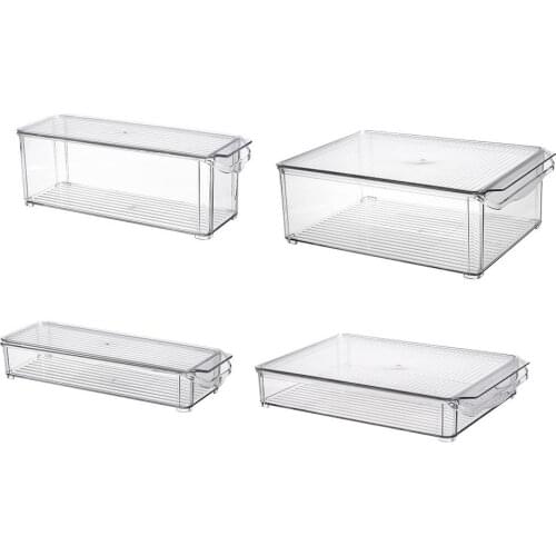 2 Pack - Acrylic Food Storage Container Bin with Lid and Handle for Cabinet, Fridge, Freezer - Organizer