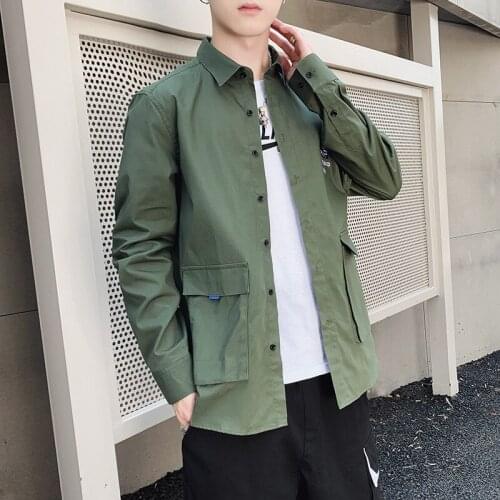 2019 New Spring and Autumn Mens Korean Version of The Back Printing Loose Shirt Mens Casual Long Sleeve Shirt