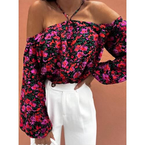 Autumn Elegant Square Collar Bow Wrap Shirt Fashion Floral Print Ladies Tops Pullover Office Lady Solid Puff Long Sleeve Blouse