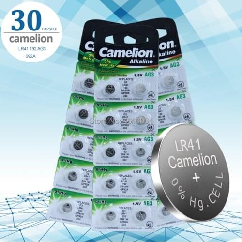 30pcs Camelion 100% Original LR41 Button Cell Batteries SR41 AG3 G3A L736 192 392A Zn/MnO2 1.5V Lithium Coin Batteries