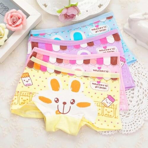 New Fashion 4 Pcs Cotton Children Panties Girls' Briefs Female Child Lace Underwear Lovely Cartoon Panties Children Clothing