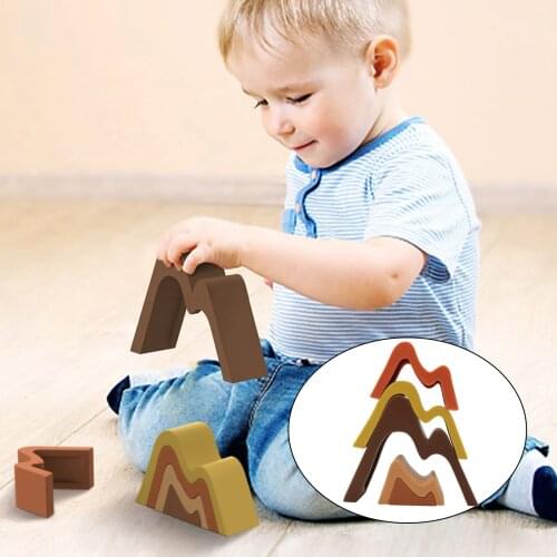 5pcs/set Baby Toy Silicone Stacking Blocks Shape Matching Construction Toy Baby Educational Teethers Toy Sensory Toy for Kids