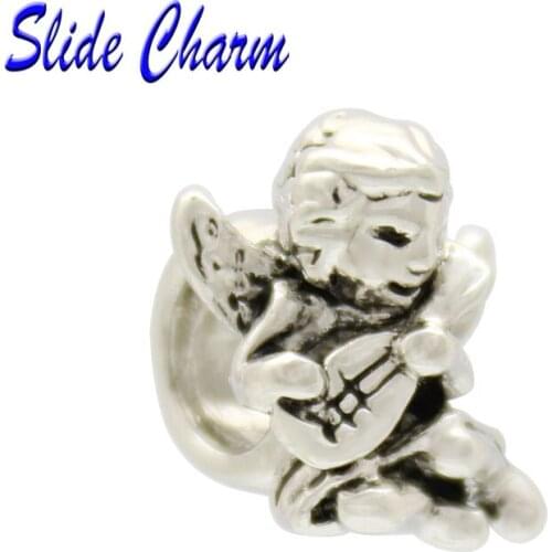 Free shipping Handmade jewelry accessories boutique lute music angel DIY charm beads fit Pandora bracelet