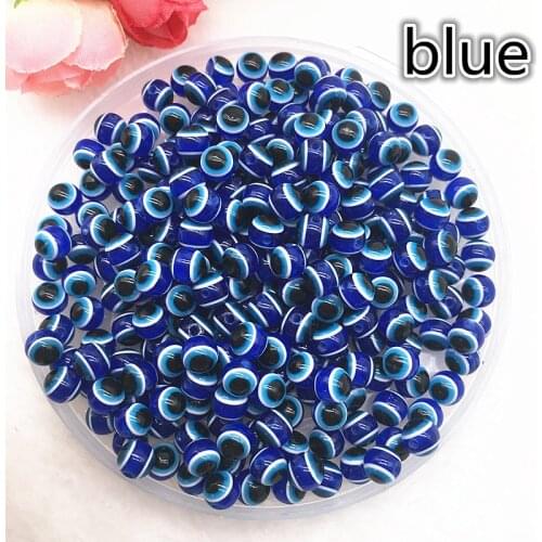 50pcs 6mm 8mm 8x10mm New Jewelry Blue Resin Spacer Beads Ball Mixed Evil Eye Pattern Beads for Jewelry Making DIY Bracelet Beads