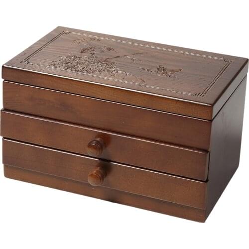 Soft Lining Wooden Jewelry Collection Storage Box with Drawer and Mirror for Bracelets Rings Earrings