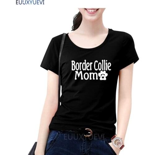 Women Border Collie Mom Dog Lover Paw Print Slim Fit cotton T Shirt Many Colors Custom Gift for Her Jenuine Crafts top tees E543