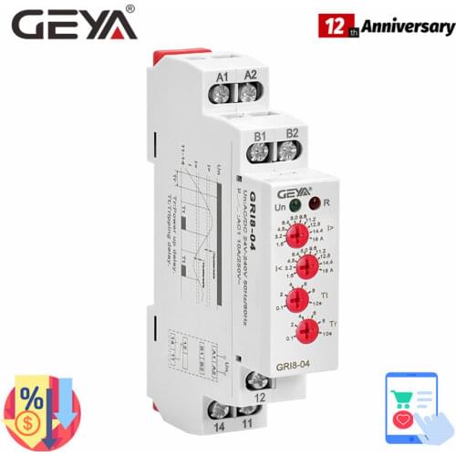 GEYA GRI8-04 Over Current and Under Current Monitor 0.05A 1A 2A 5A 8A 16A Current Monitoring Relay