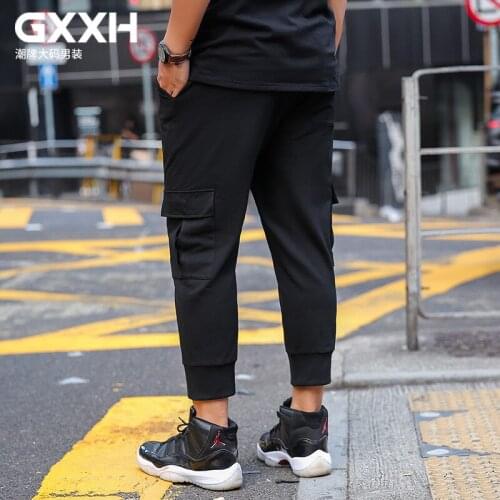 GXXH Summer Male Jogger Casual Plus Size Cotton Elastic Stretch Waist Trousers Solid Ankle Length Pants Brand Casual Harem Pants