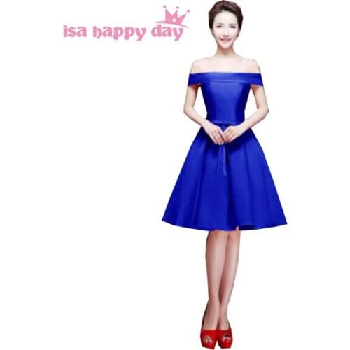 Special occasion modest short ivory blue semi formal satin knee length sweet sixteen homecoming dresses 2020 dress H2904